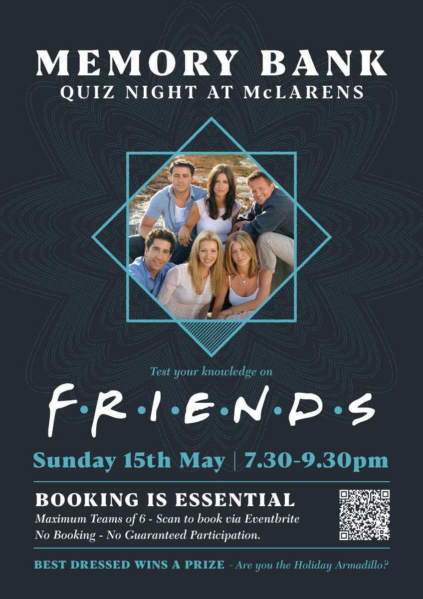 McLarens on the Corner Friends Themed Pub Quiz